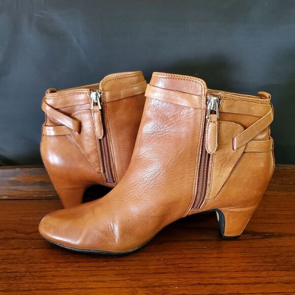 Sam Edelman Maddox Leather Cognac Heel Ankle Boots Size 8M - Picture 2 of 13